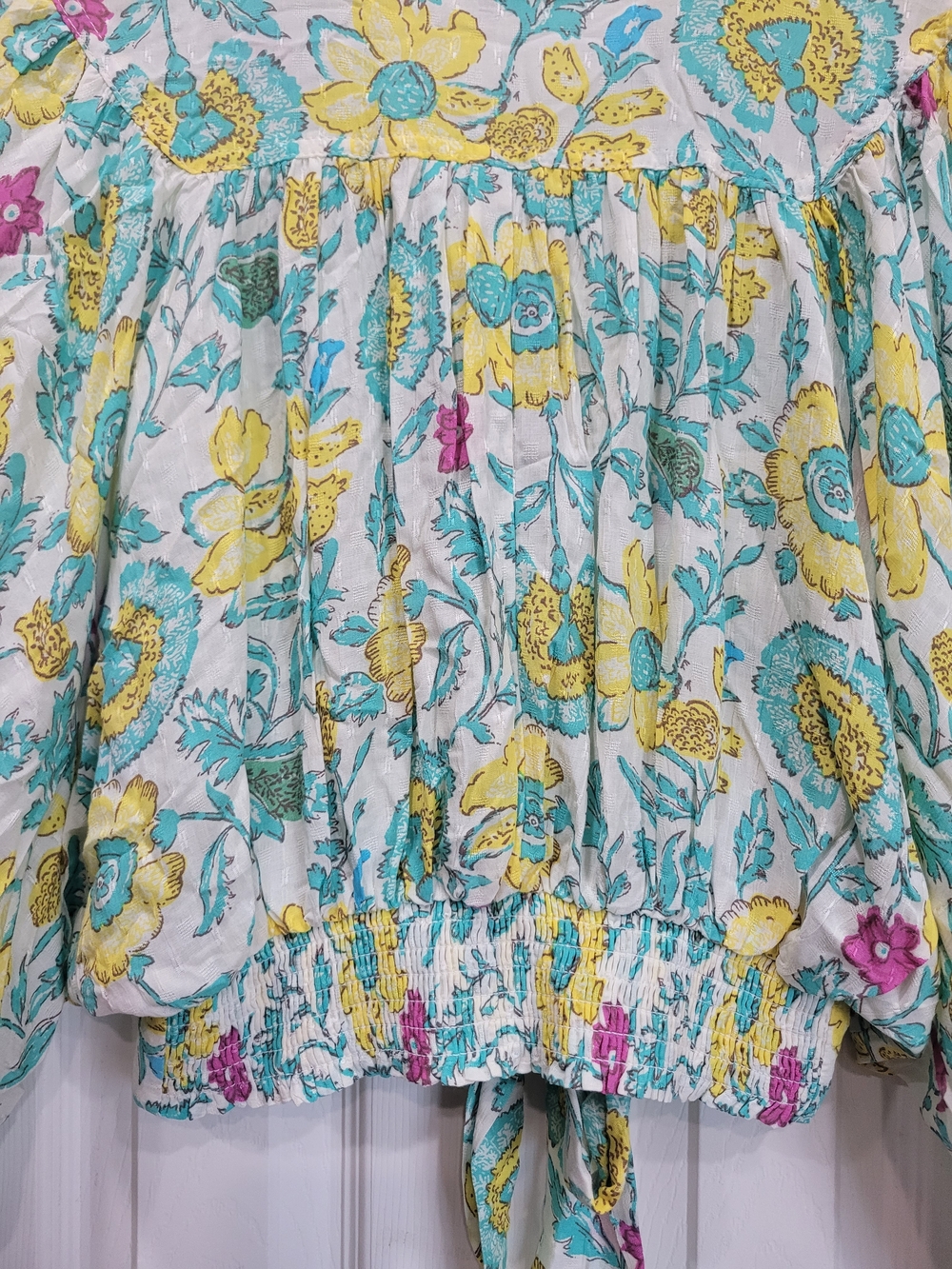 Rachel Roy Floral Tie Front Blouse L NWT Balloon Sleeve Cropped Boho Top - Picture 7 of 10